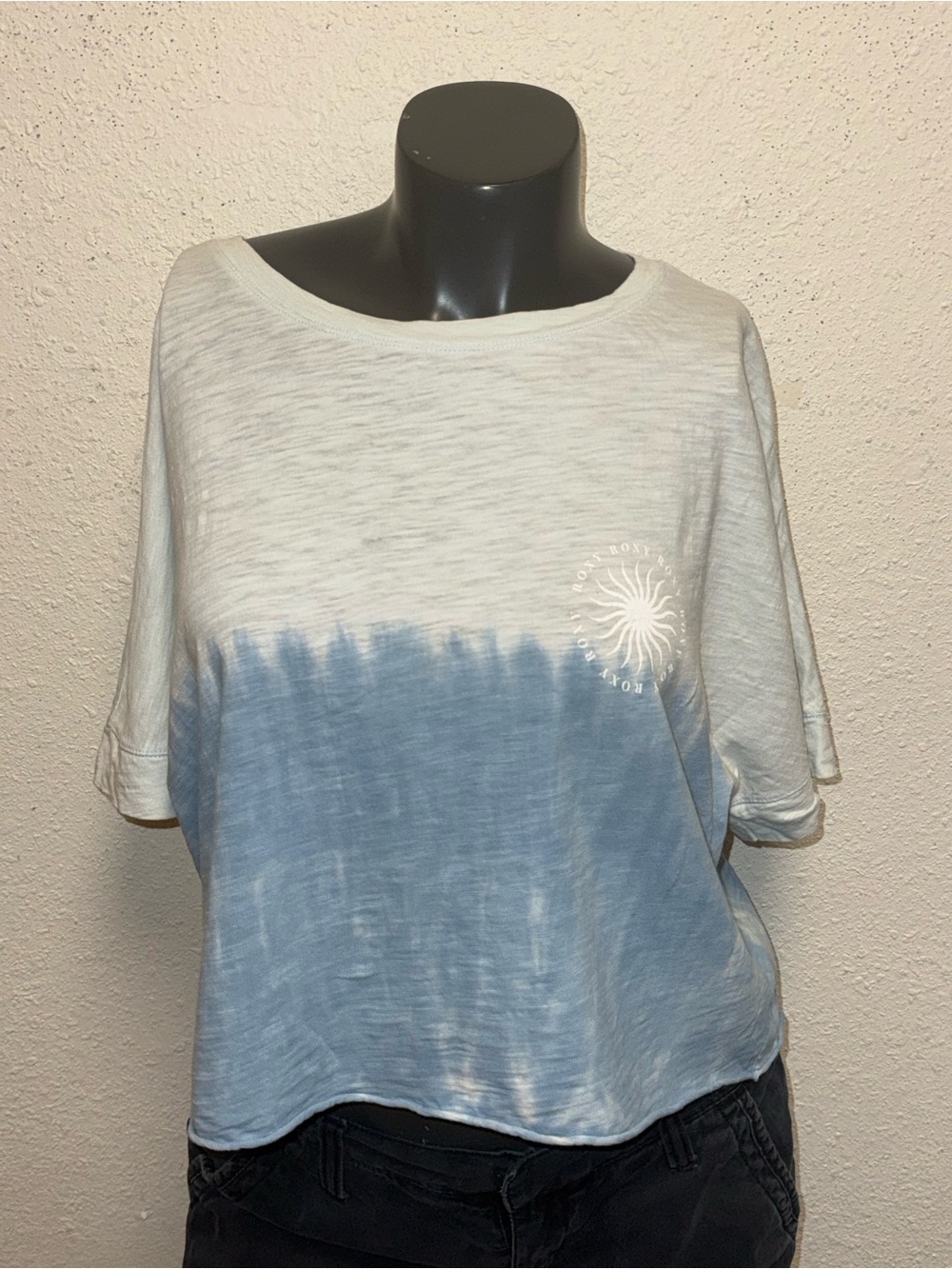 Roxy White and Light Blue Tie-Dye Short Sleeve Tee